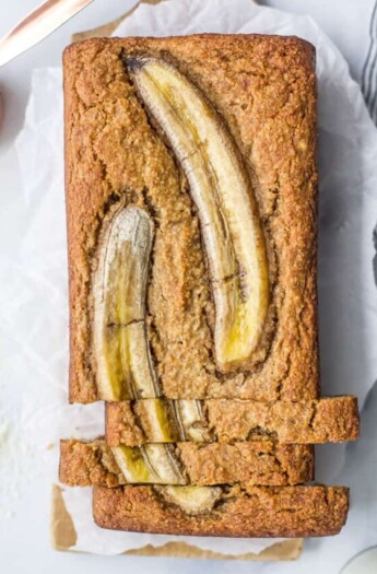 Sliced Almond Flour Banana Bread Shown From the Top