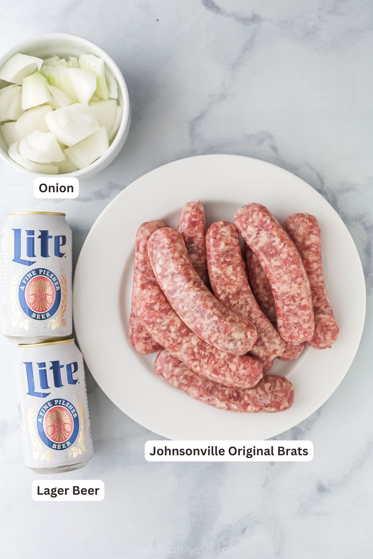 Labeled ingredients for Wisconsin beer brats. 