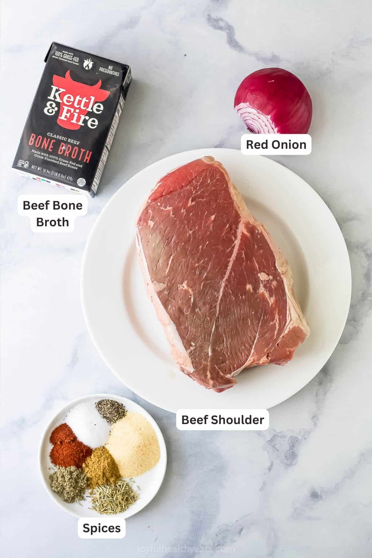 Ingredients labeled for making sliced ​​beef sandwiches. 