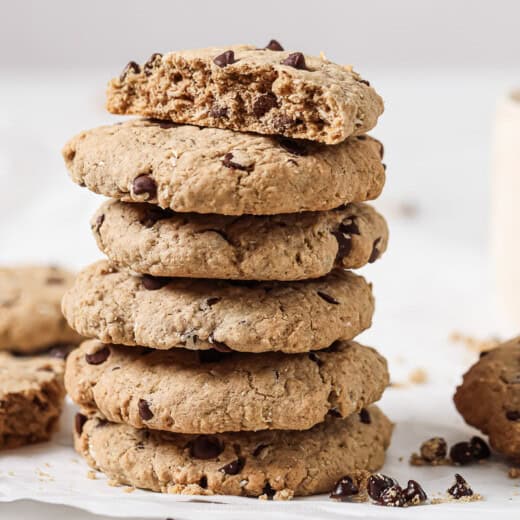 Landscape photo of coconut chocolate chip oatmeal cookies.