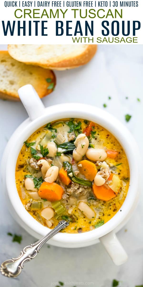 White Bean Soup with Sausage & Spinach | Healthy Soup Recipe