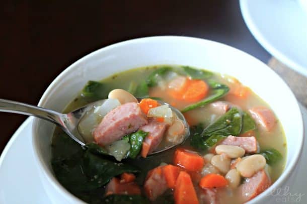 White Bean Soup with Sausage & Spinach | Healthy Soup Recipe