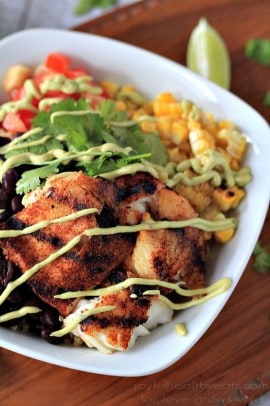 Grilled Tilapia Bowls with Chipotle Avocado Crema | Healthy Dinner