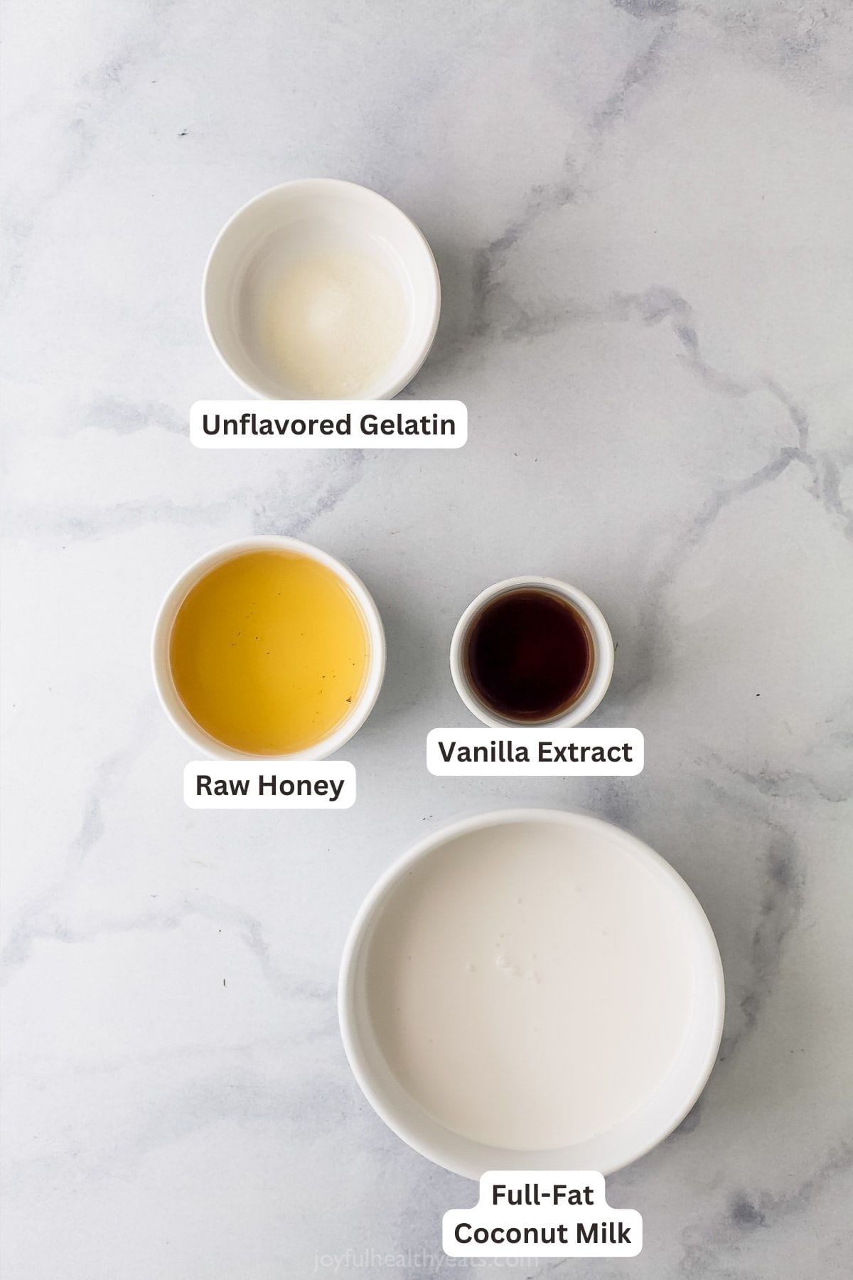 Labeled ingredients for coconut panna cotta. 