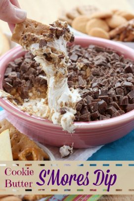 Pink skål med cookie butter smores dip