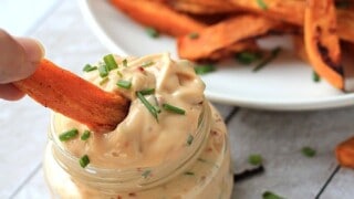 Fried Fish Bites with Sweet Potato Fries and Spicy Mayo Recipe