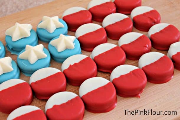 Dipped Oreo cookies decorated like American flag