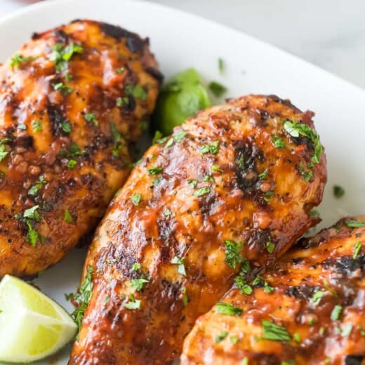 Close-up of grilled BBQ chicken.