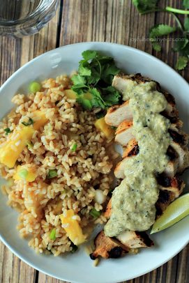 Grilled Chicken with Tomatillo Roasted Poblano Cream Sauce Recipe