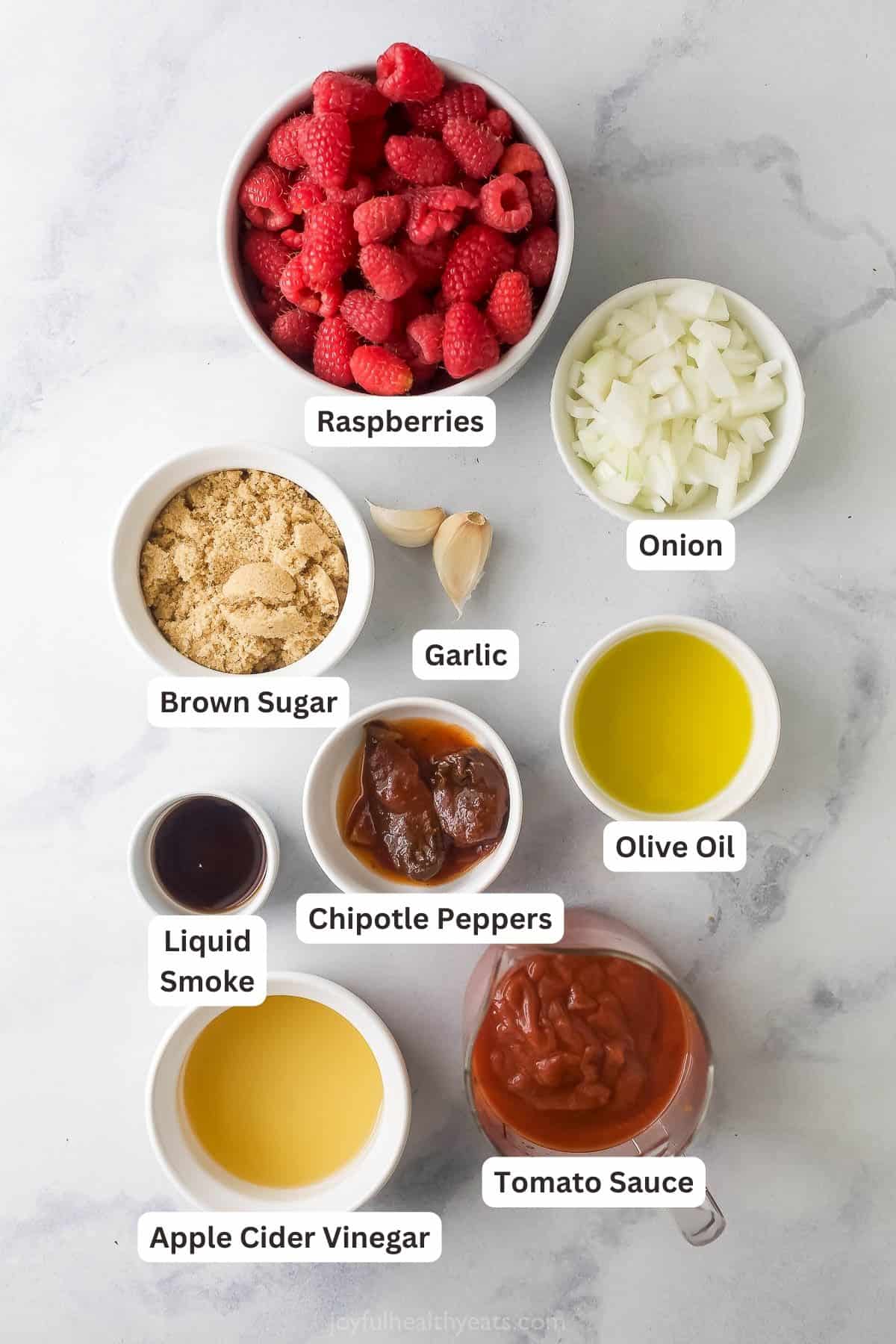 Labeled ingredients for my raspberry chipotle BBQ sauce. 