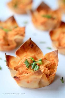 Skinny Buffalo Chicken Wonton Cups Recipe | Baked Appetizer Recipe