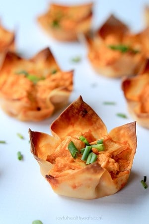 Skinny Buffalo Chicken Wonton Cups Recipe | Baked Appetizer Recipe