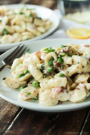 Pancetta Sweet Pea Orecchiette Pasta with Creamy Goat Cheese Sauce ...