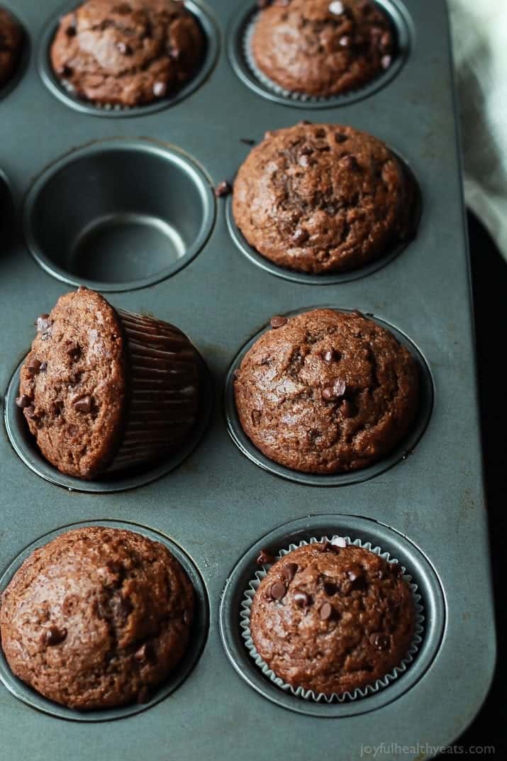 Skinny Double Chocolate Banana Muffins | Healthy Banana Muffin Recipe