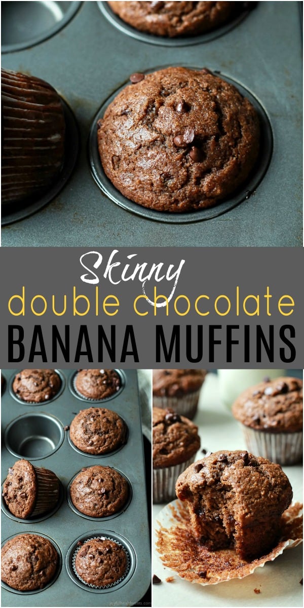 Skinny Double Chocolate Banana Muffins | Healthy Banana Muffin Recipe