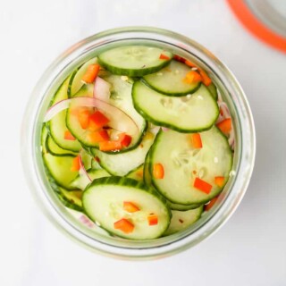 10 Minute Easy Asian Cucumber Salad Recipe (Dairy Free) in a big glass jar