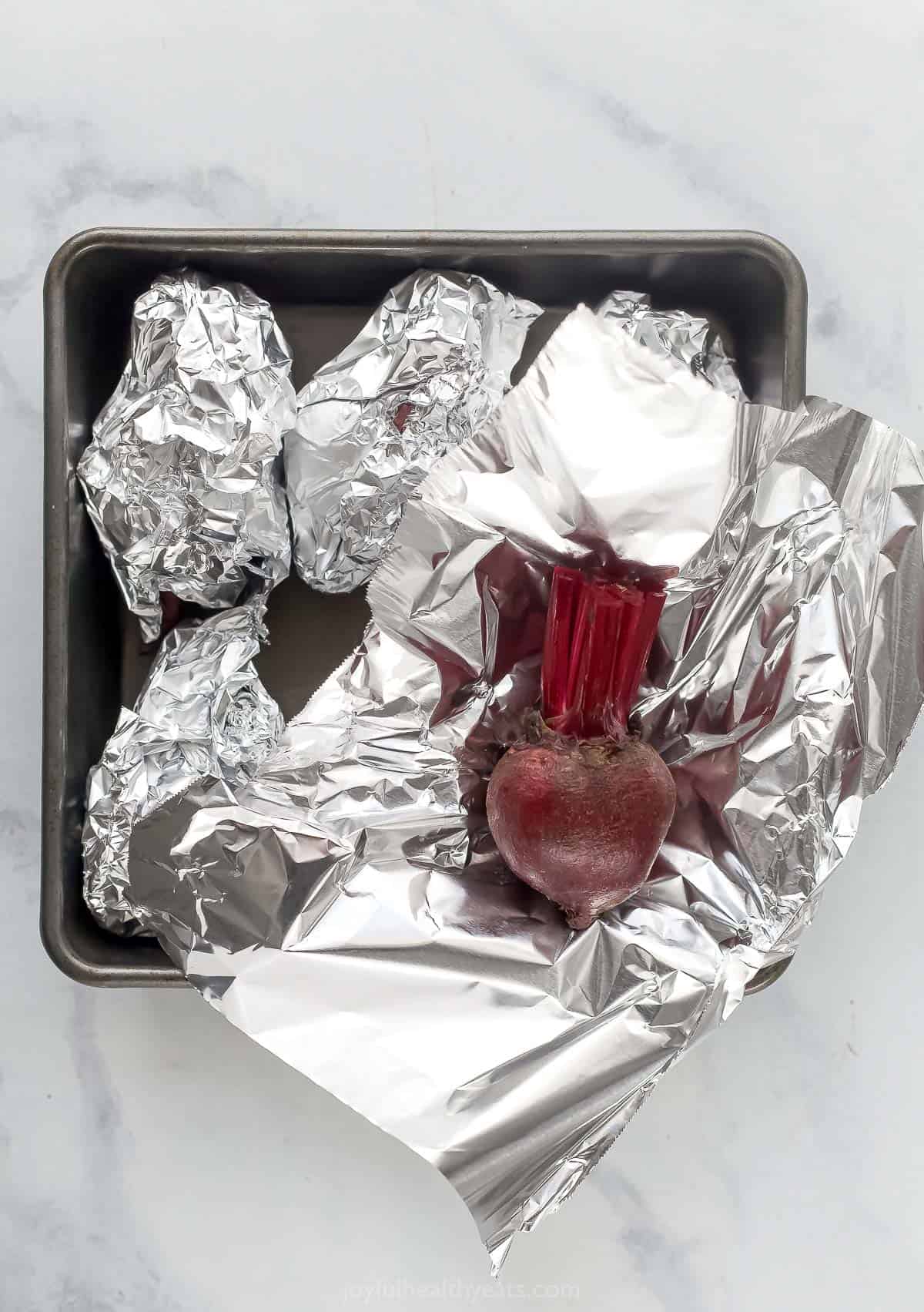 Wrapping beets in foil