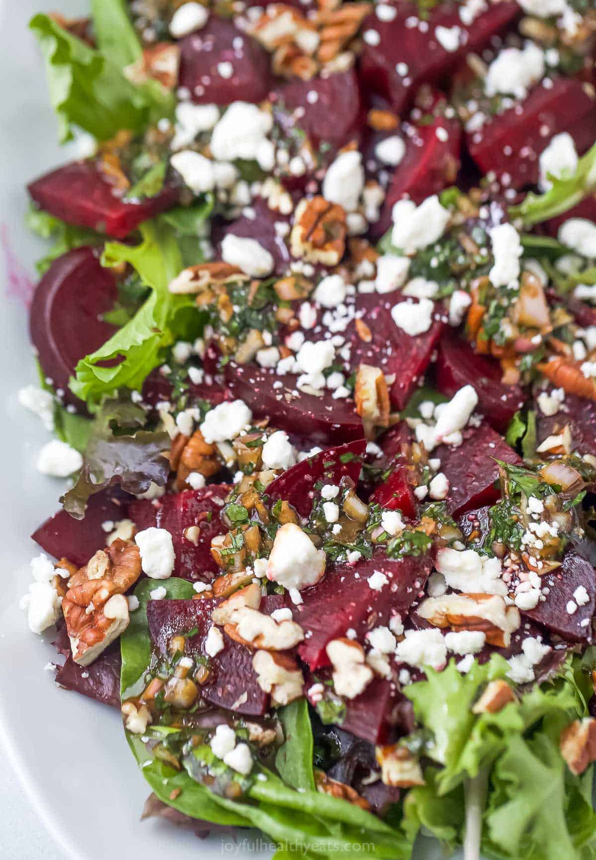 Roasted beet salad with goat cheese and pecans