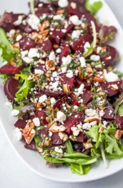 Roasted beet salad with goat cheese and pecans