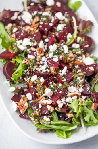 Roasted beet salad with goat cheese and pecans