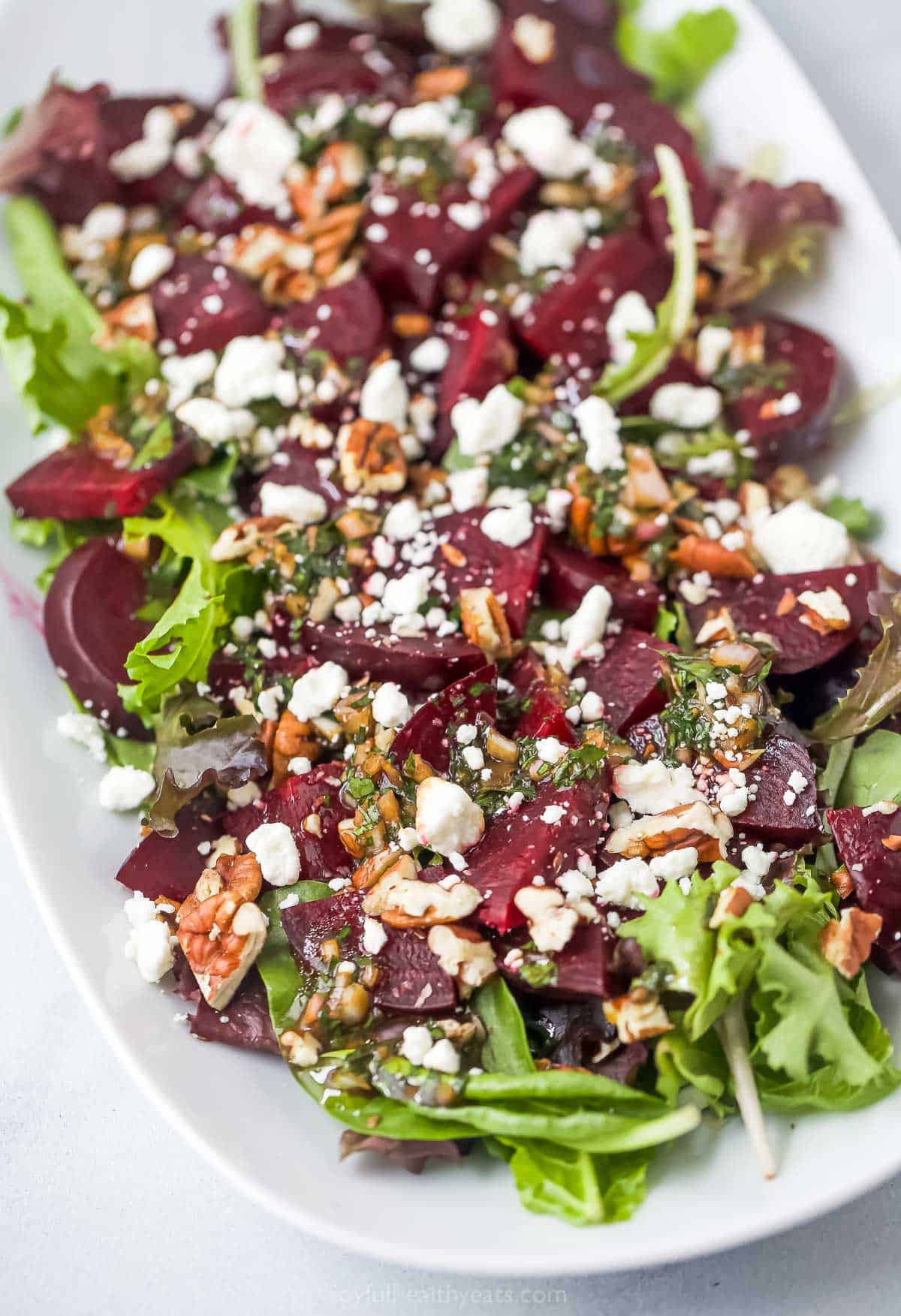 Roasted beet salad with goat cheese and pecans