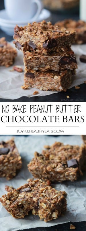 No Bake Peanut Butter Chocolate Breakfast Bars | Joyful Healthy Eats