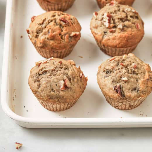 Landscape photo of banana nut muffins.