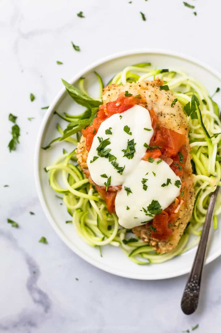 Lighter Baked Chicken Parmesan With Zucchini Noodles Zoodles