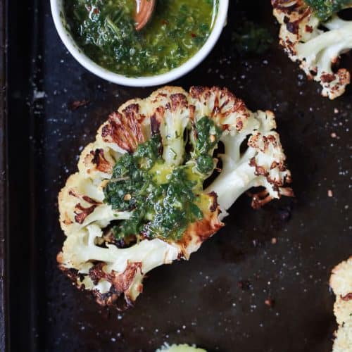 Roasted Cauliflower Steaks with Chimichurri Sauce | Healthy Side Dish