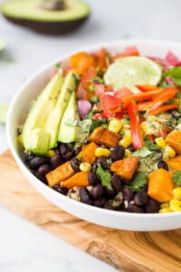 Easy Sweet Potato Black Bean Quinoa Bowl with Crema