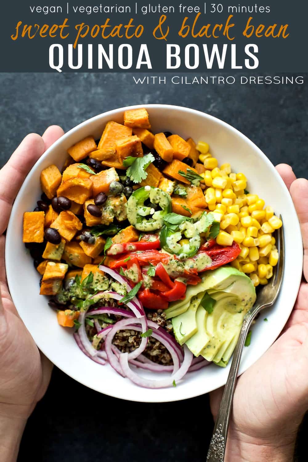 Easy Sweet Potato Black Bean Quinoa Bowl with Crema