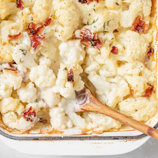 Landscape photo of cauliflower au gratin.