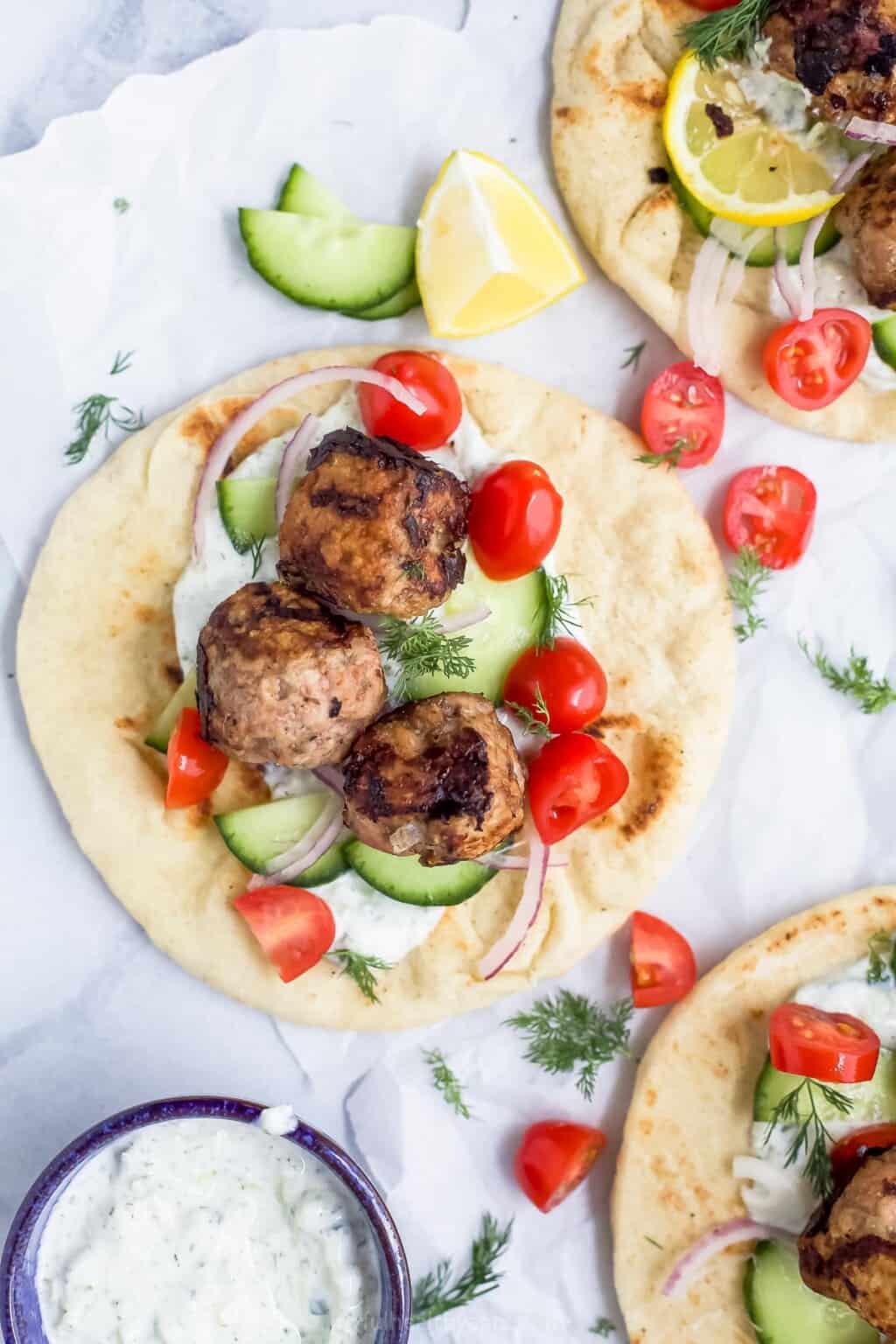 Greek Turkey Meatball Gyros l Joyful Healthy Eats