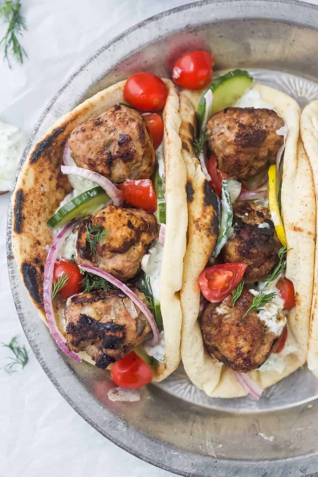 Greek Turkey Meatball Gyros L Joyful Healthy Eats