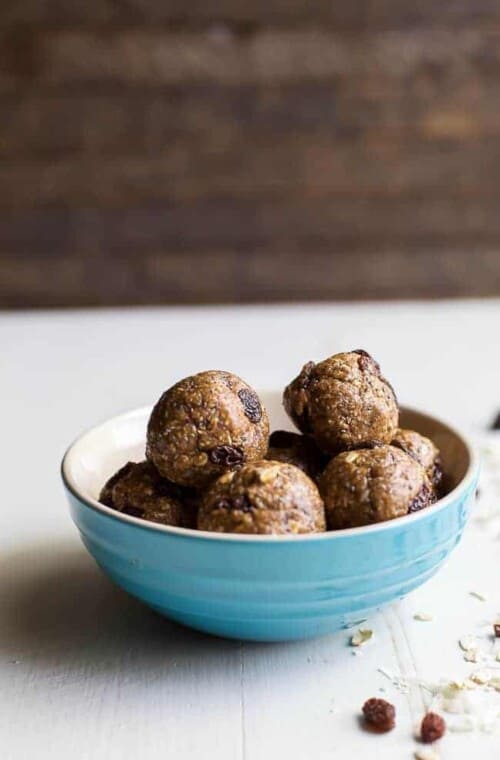 A bowl of Oatmeal Cookie Energy Balls.