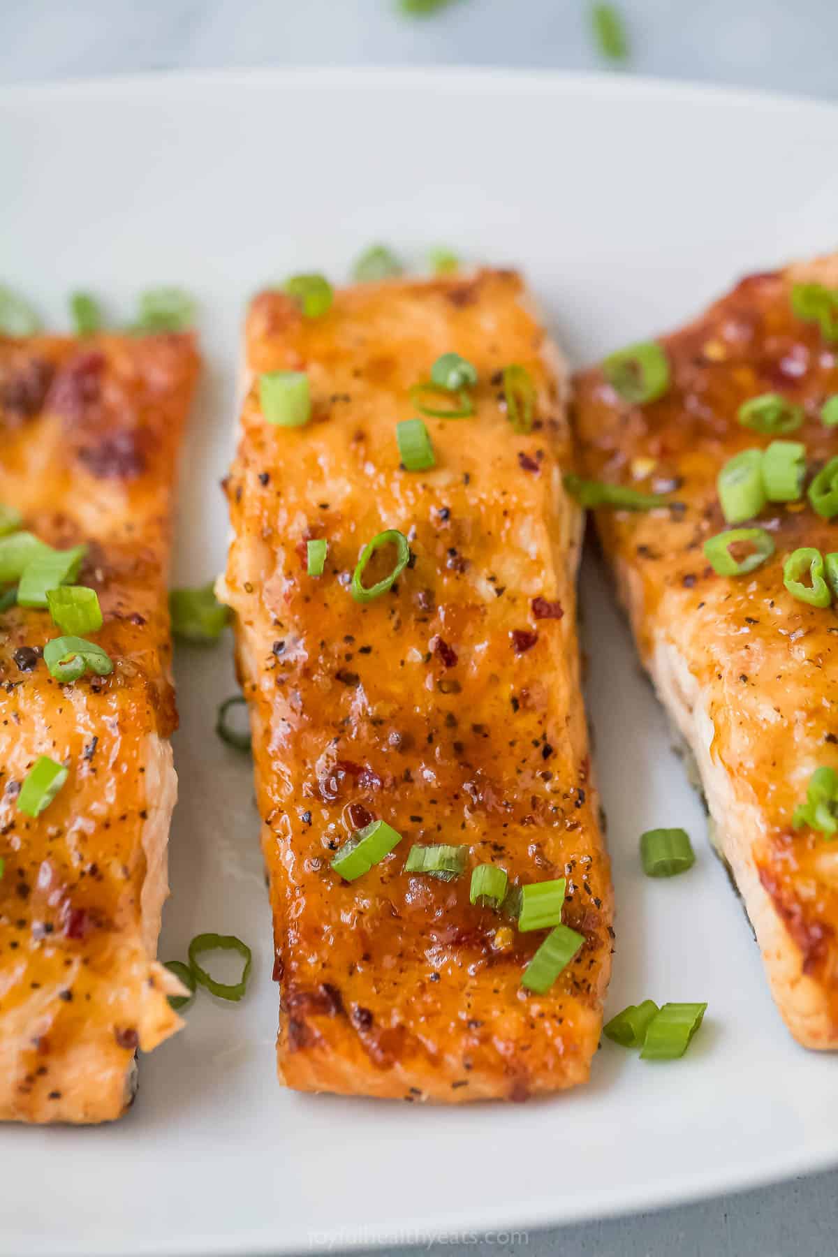 Sweet chili salmon on platter