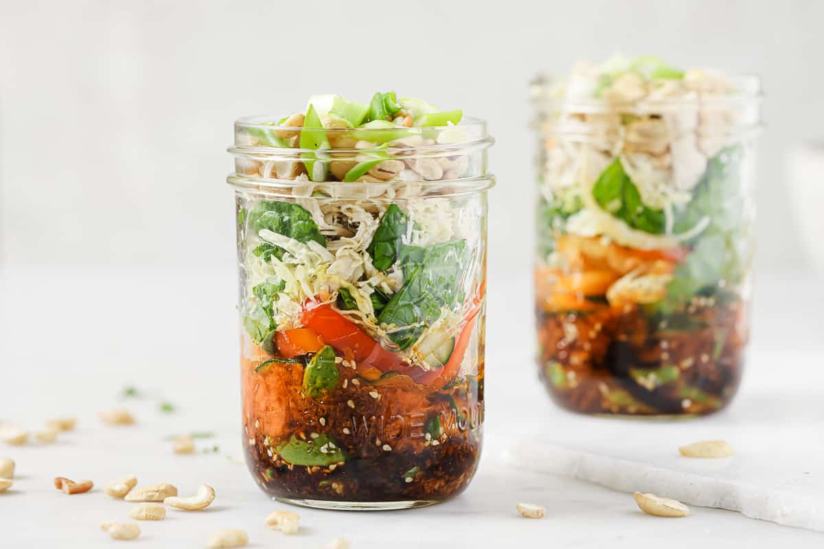 Asian Cashew Chicken Mason Jar Salad - Simply Scratch