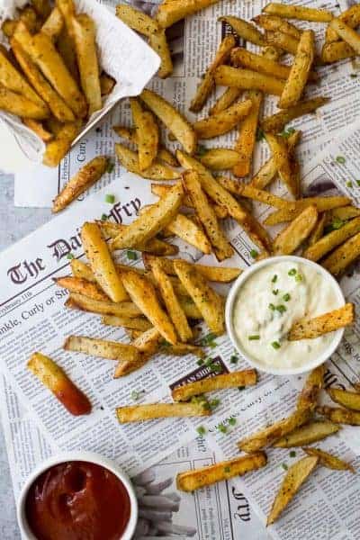 Crispy Baked Fries with Roasted Garlic Aioli | Gluten Free Side Dish