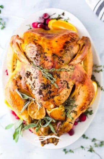 Image of a Garlic Herb Butter Thanksgiving Turkey on a Plate