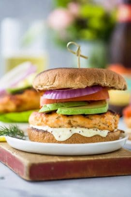 The Best Grilled Salmon Burgers with Lemon Garlic Aioli | Easy Healthy ...