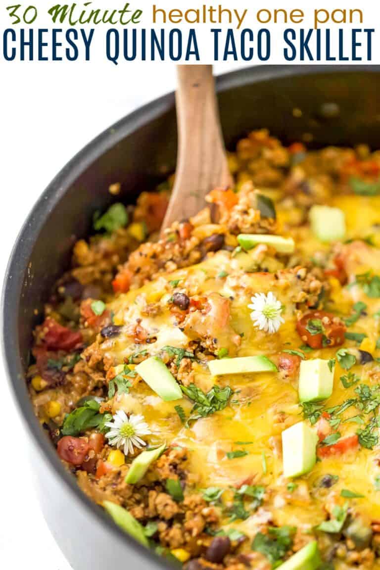 Healthy One Pan Cheesy Quinoa Taco Skillet | Joyful Healthy Eats