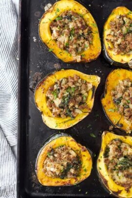 Apple Sausage Stuffed Acorn Squash | Thanksgiving Recipe