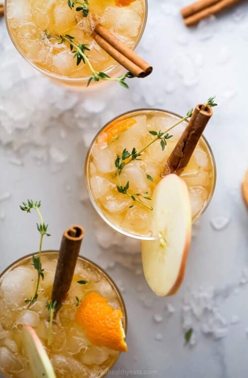 overhead photo of harvest apple bourbon cocktail