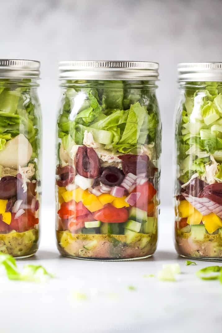 Quick & Easy Greek Chicken Mason Jar Salad | Joyful Healthy Eats