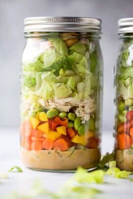 Thai Chicken Mason Jar Salad with Spicy Peanut Dressing