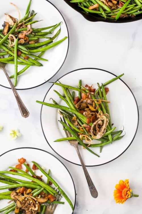 Healthy green bean casserole served on a plate.