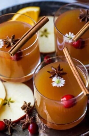 hot apple cider with star anise on top