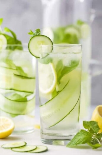 glass filled with cucumber water