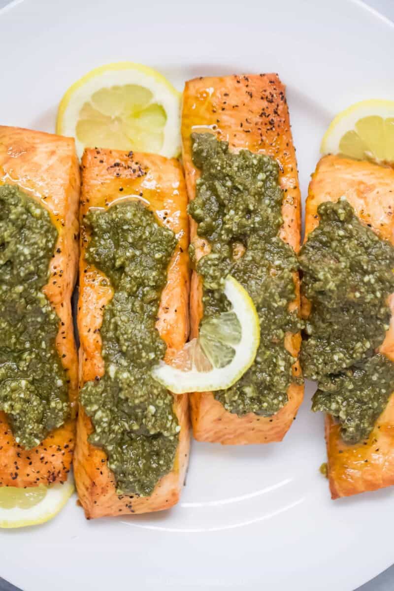 Air Fryer Pesto Salmon Recipe | Joyful Healthy Eats