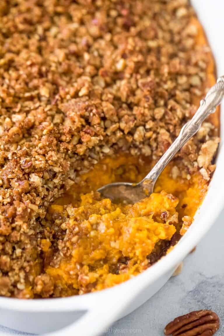 Sweet Potato Casserole with Crunchy Pecan Streusel | Joyful Healthy Eats